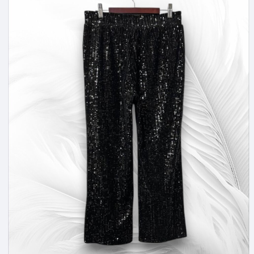 Messini Black Sequin Wide-Leg Pants (PM)